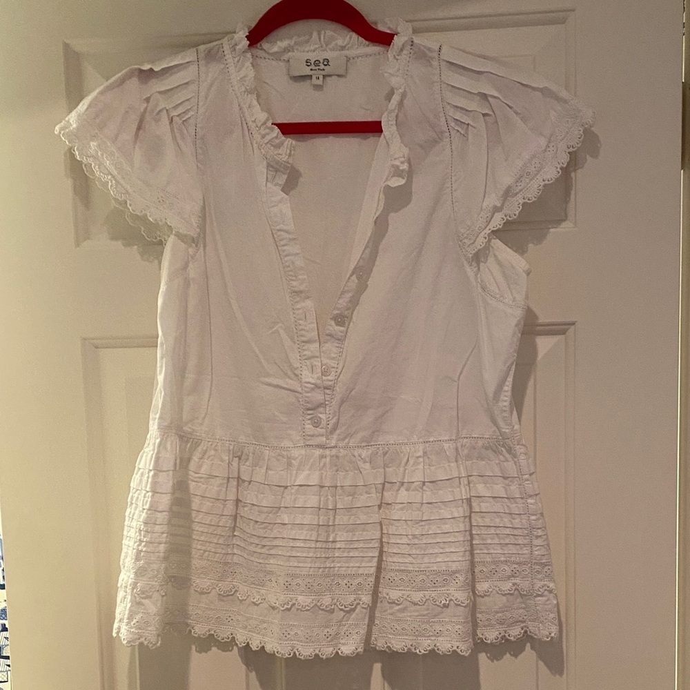 White Lace Trim Blouse